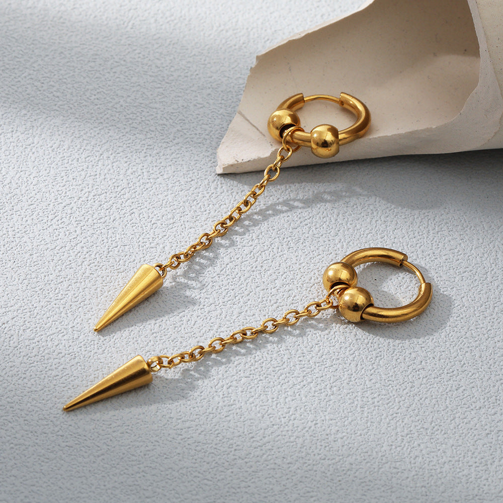 Boucles d'oreilles longues plaquées or véritable en acier inoxydable 18 carats pour femmes