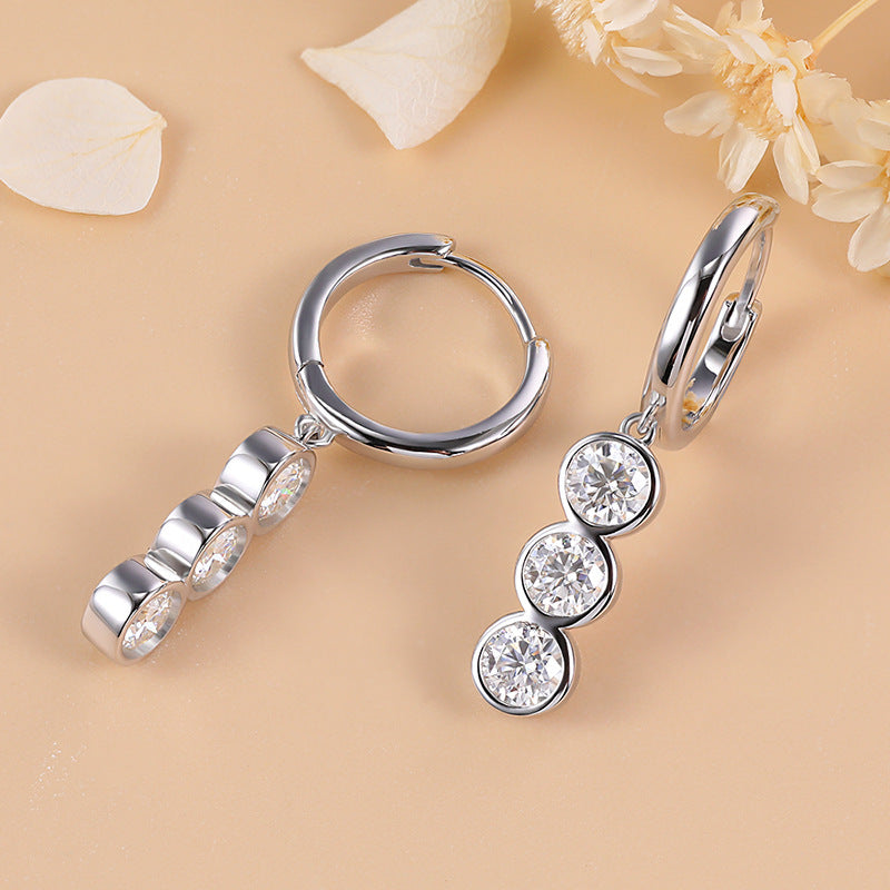 Boucles d'oreilles à la mode Moissanite en argent Sterling 925 plaqué or 18 carats, élégantes boucles d'oreilles à bulles à trois pierres