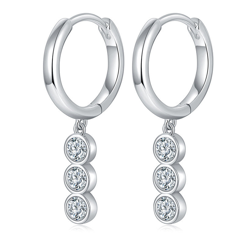 Boucles d'oreilles à la mode Moissanite en argent Sterling 925 plaqué or 18 carats, élégantes boucles d'oreilles à bulles à trois pierres