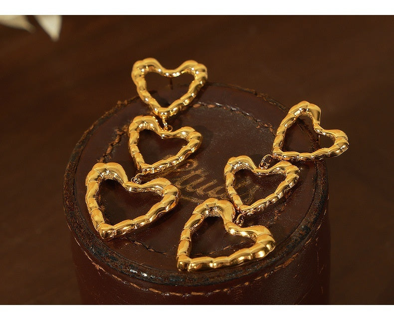 Boucles d'oreilles cœur de pêche de haute qualité, en acier titane plaqué or, Design irrégulier rétro minoritaire