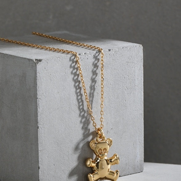 Cadena de clavícula de plata de ley S925 con textura de oso simple y versátil