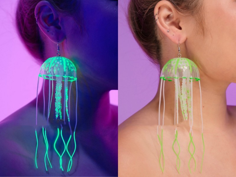 Boucles d'oreilles de fête à pampilles de méduses fluorescentes