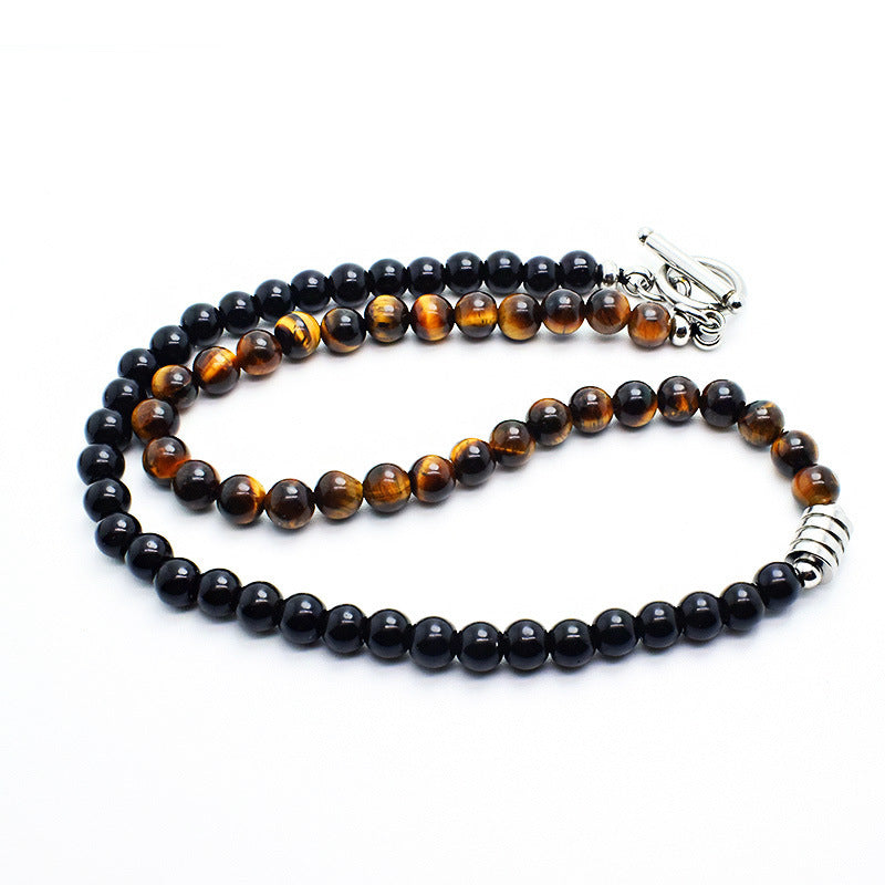 Stainless Steel Tiger Eye Map Stone Necklace