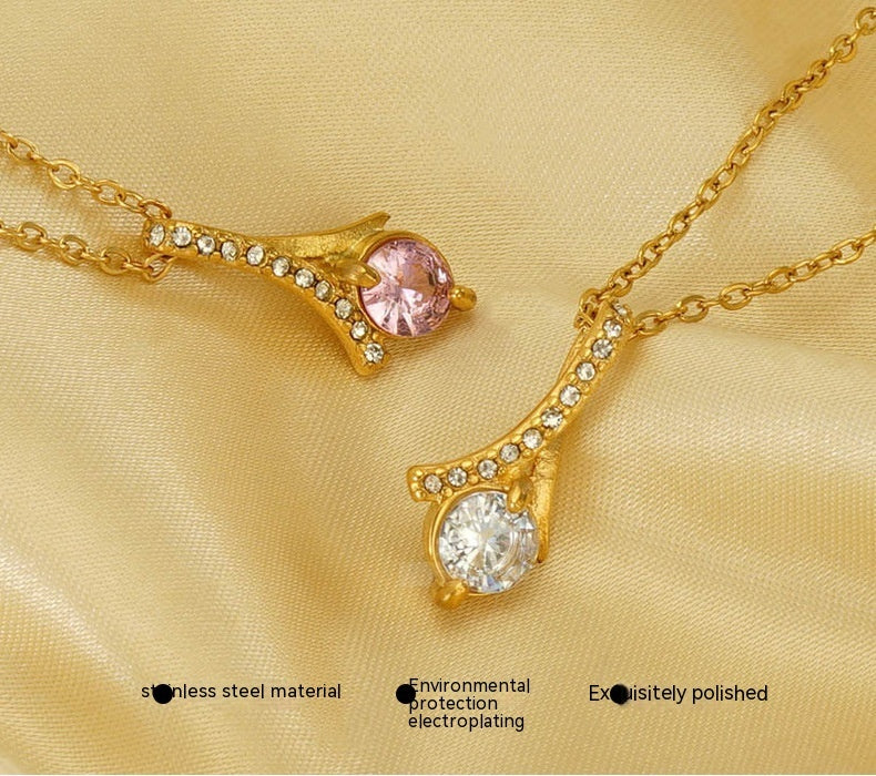 Collier en strass raffiné en acier inoxydable, Design européen et américain d'intérêt particulier