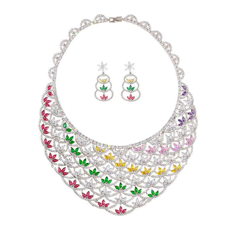 Ensemble de boucles d'oreilles et collier en Zircon pour femmes