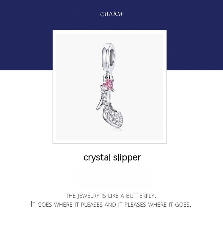 Bracelet pendentif chaussures en cristal en argent sterling 925 simple plaqué or blanc