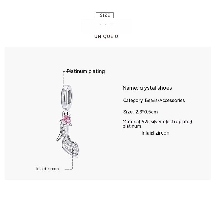 Bracelet pendentif chaussures en cristal en argent sterling 925 simple plaqué or blanc