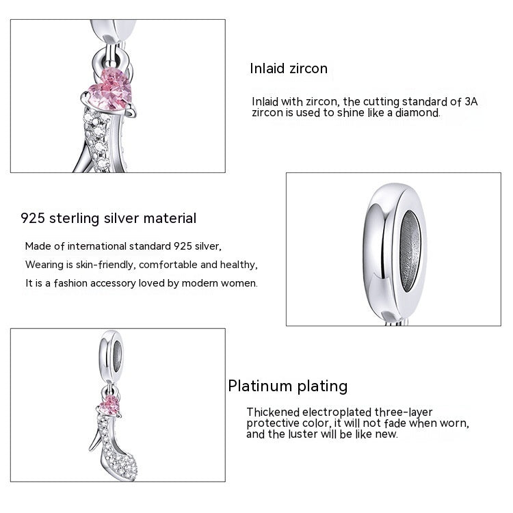 Bracelet pendentif chaussures en cristal en argent sterling 925 simple plaqué or blanc