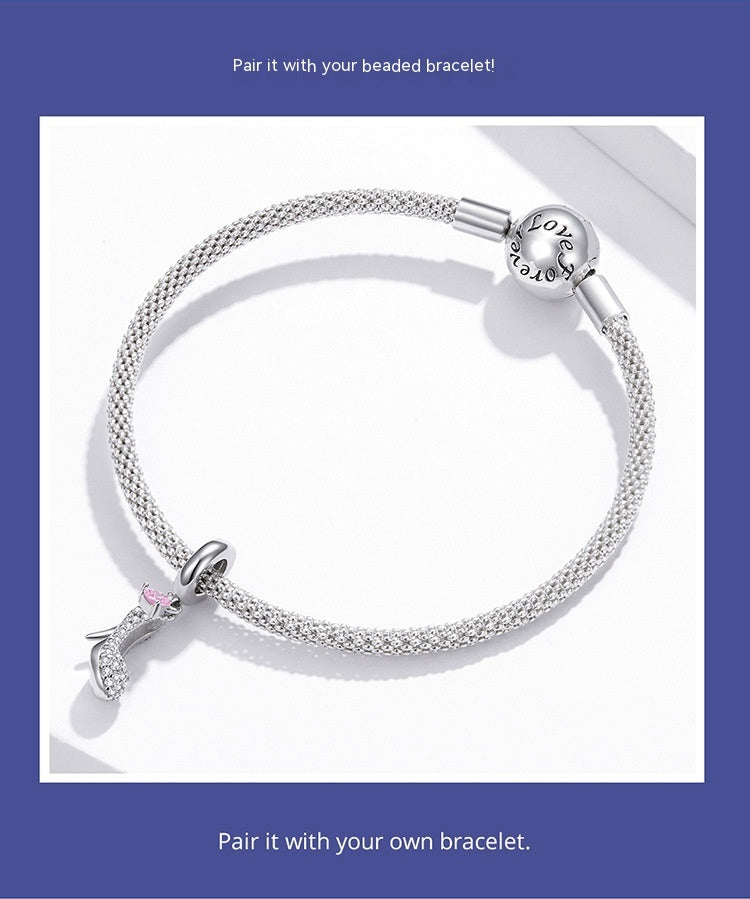 Bracelet pendentif chaussures en cristal en argent sterling 925 simple plaqué or blanc