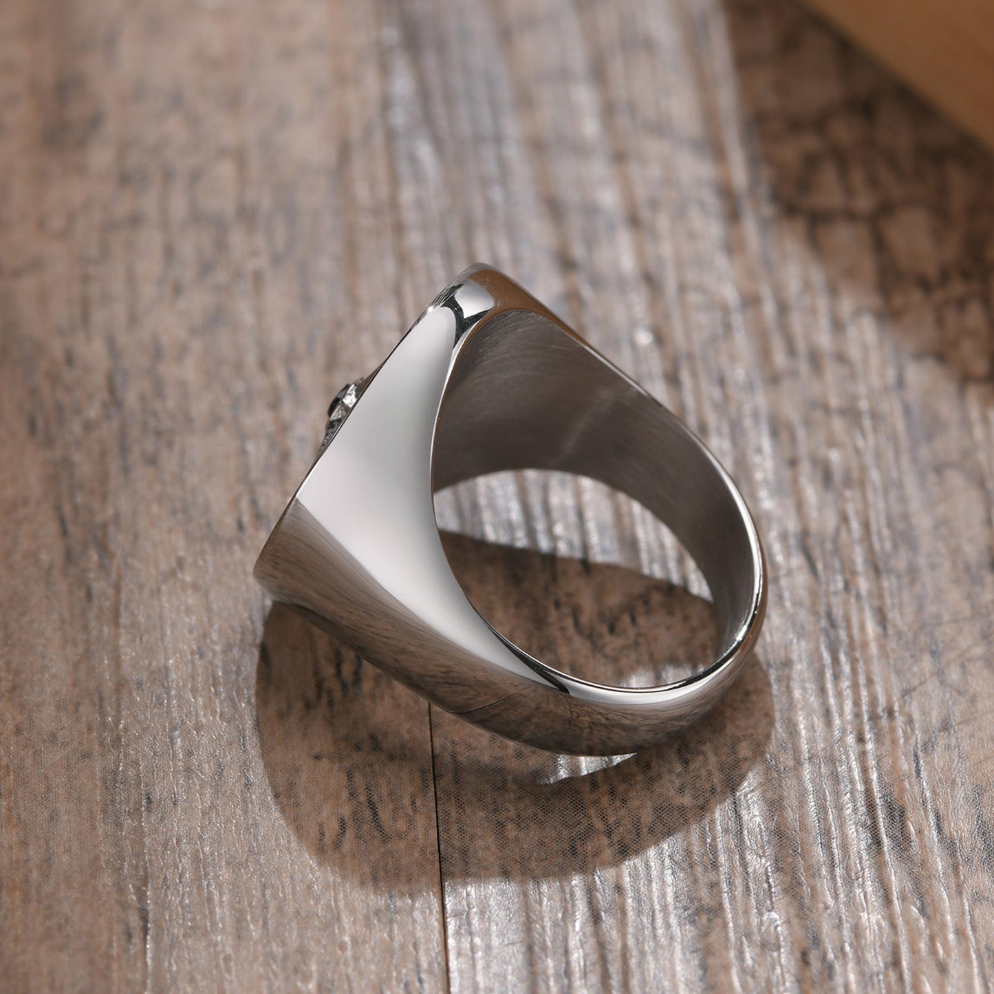 Anillo de fundición de brújula redonda elegante de acero inoxidable negro para hombres