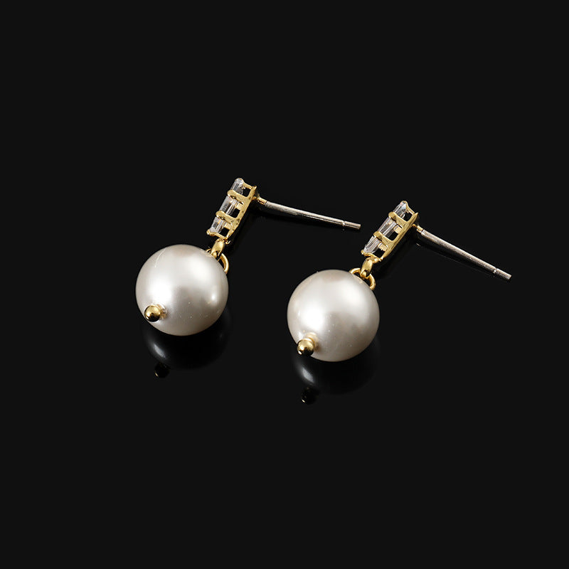 All Match Pearl Stud Earrings Earrings Female Silver Needle Zircon