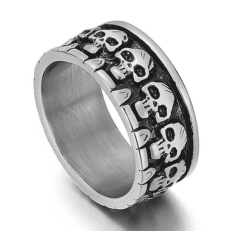 Bague en acier titane pour hommes crâne dominateur
