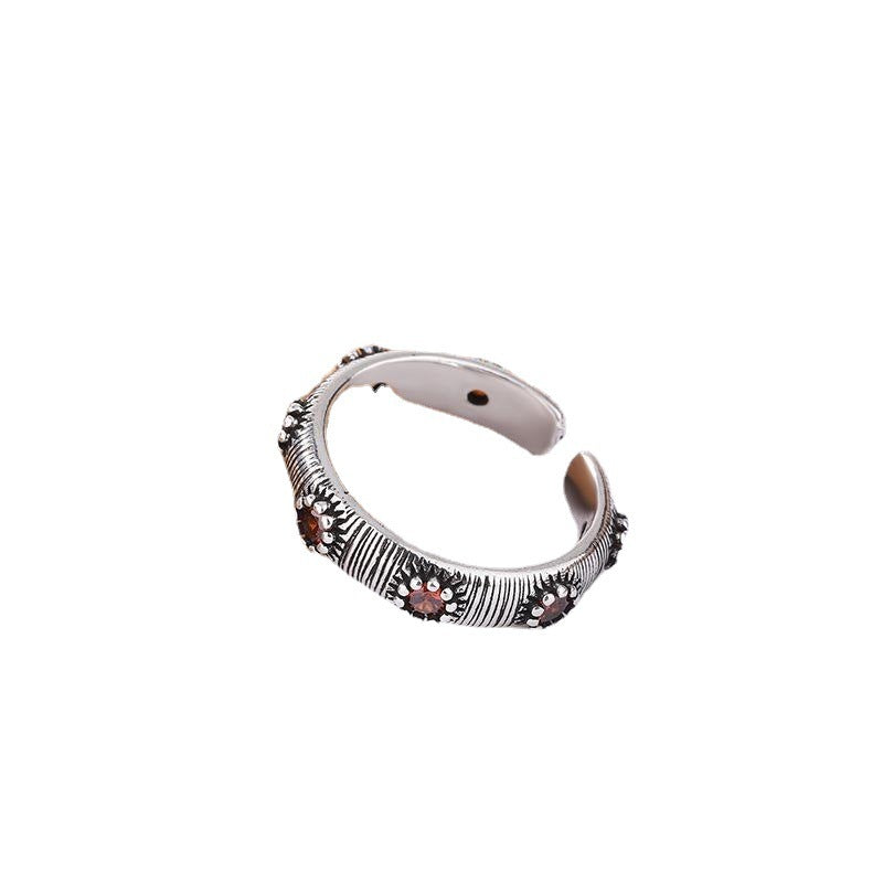 Bague à fleurs en Zircon, grain d'argent thaïlandais, Vintage européen et américain