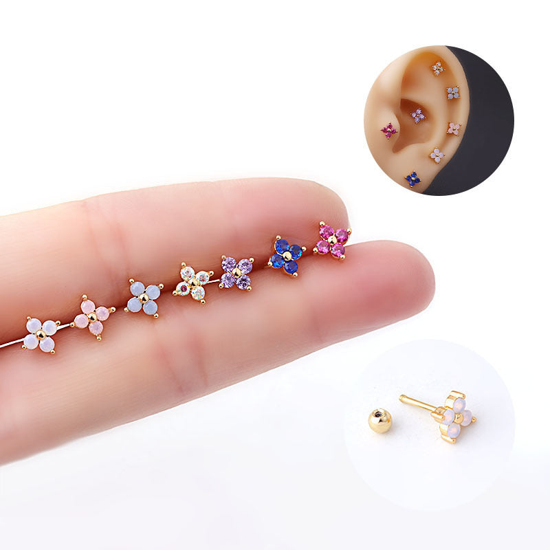 Titanium Steel Thin Rod Protein Color Zircon Ear Bone Stud