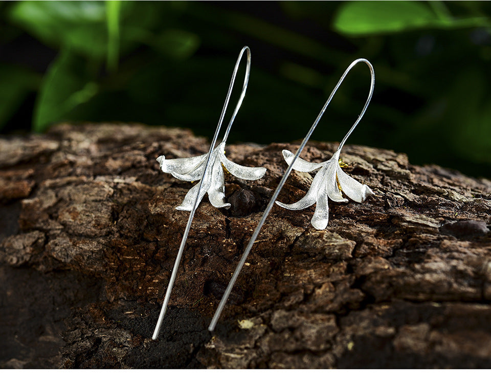 Pendientes de mujer con fragancia de Osmanthus de plata de ley S925