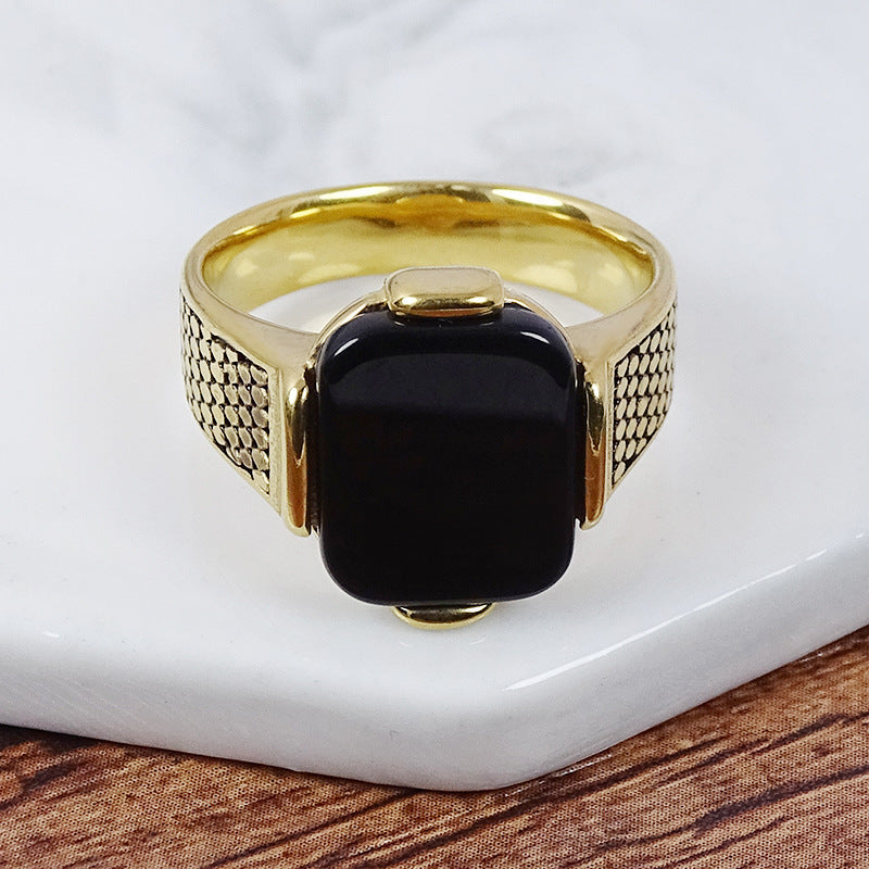 Bague pour hommes en acier inoxydable, ornement Noble Vintage en or