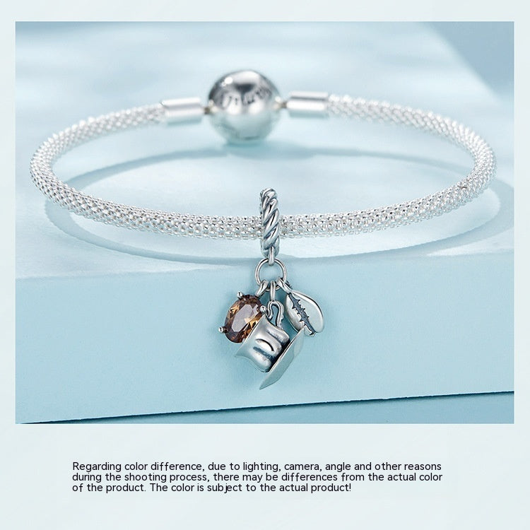 Pendentif tasse à café moka en argent sterling S925, perles pendantes, ornement