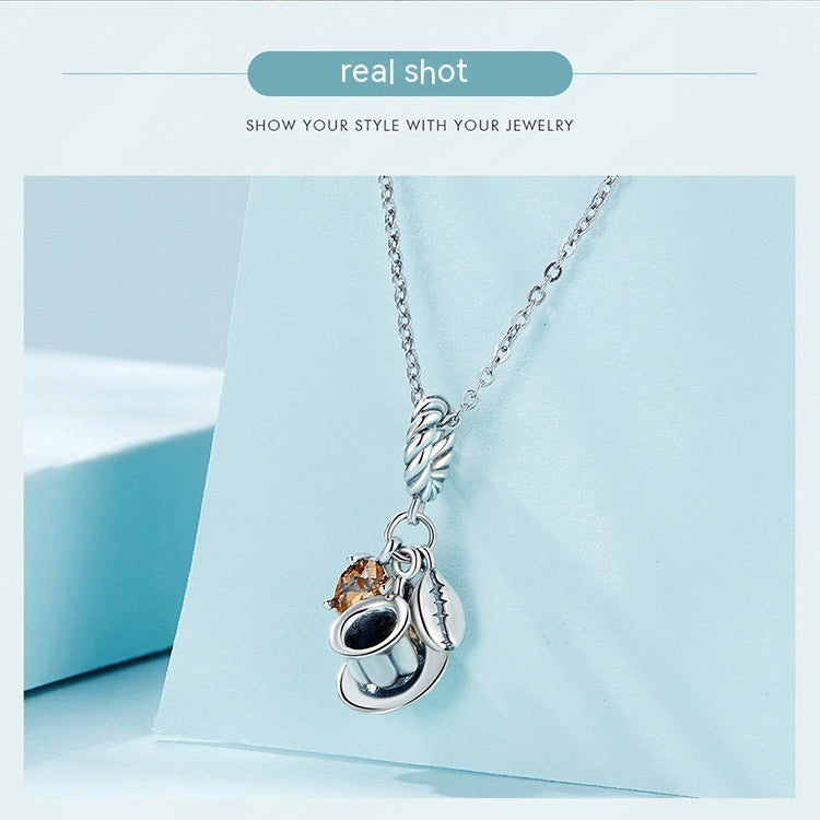 Pendentif tasse à café moka en argent sterling S925, perles pendantes, ornement