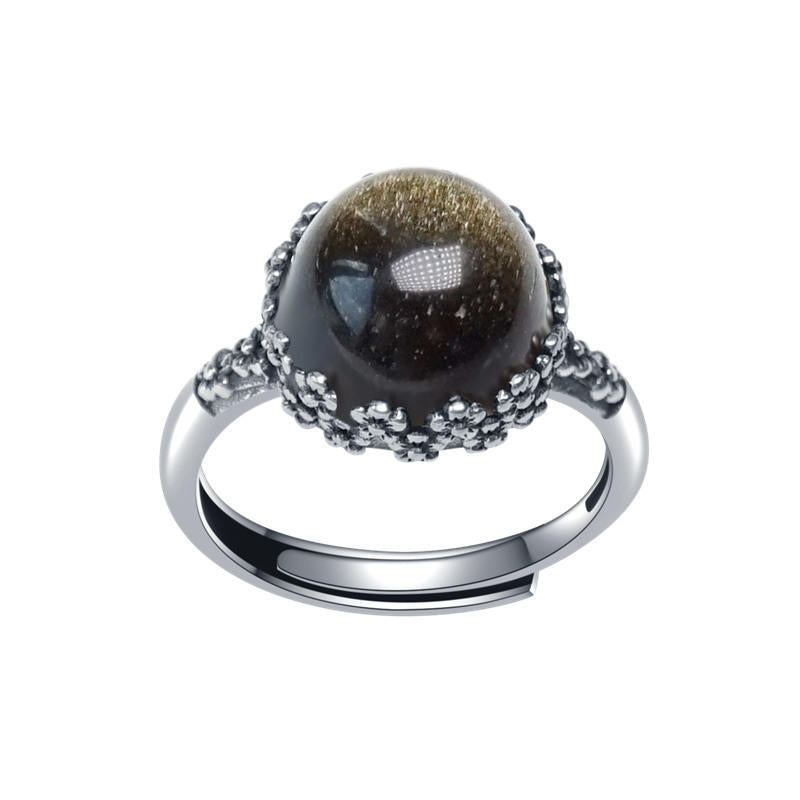 Bague en obsidienne naturelle vintage en argent thaïlandais