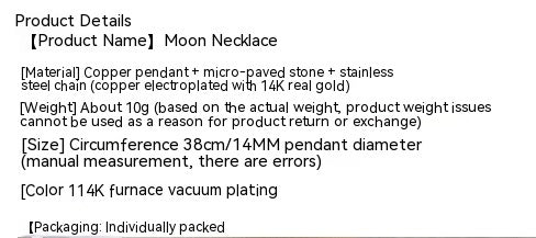 Collier de lune en Zircon plaqué cuivre, pendentif en or véritable avec Zirconium