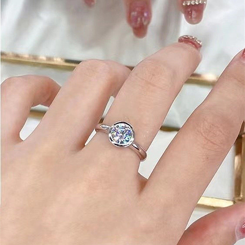 925 Silver 7mm Round White Diamond Ice Flower Cut Wedding Ring