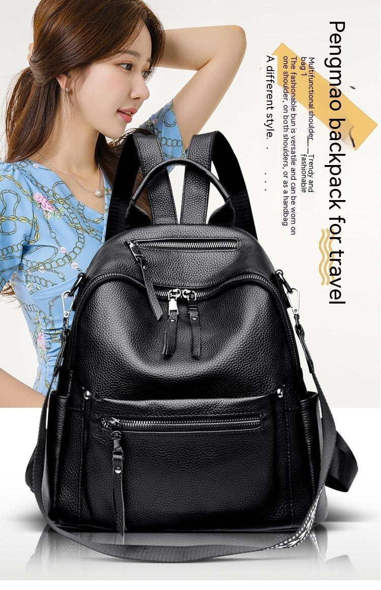 Sac à dos en cuir de vache pour filles, cartable de voyage de grande capacité, Style collégial, à la mode, assorti avec tout