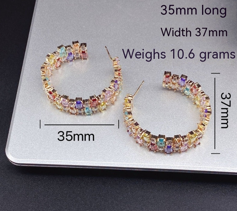 Boucles d'oreilles à tige en zircon, anneau d'oreille à aiguille en argent sterling plaqué cuivre