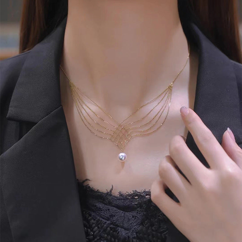 Women's Mermaid Pearl Lace Multi-layer Necklace