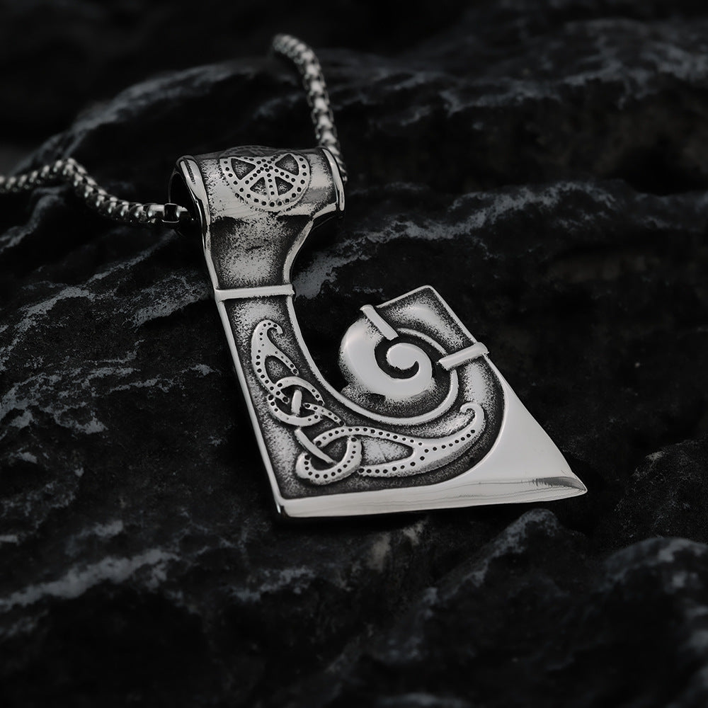 Collier pendentif en acier inoxydable pour hommes, ornement européen et américain, hache rétro Viking