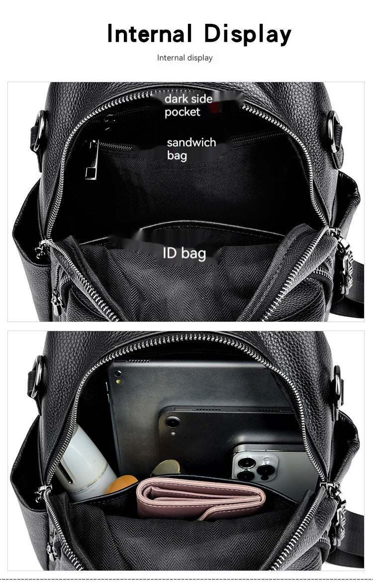 Mochila de viaje de piel de vaca de primera capa estilo preppy de gran capacidad a la moda de estilo coreano