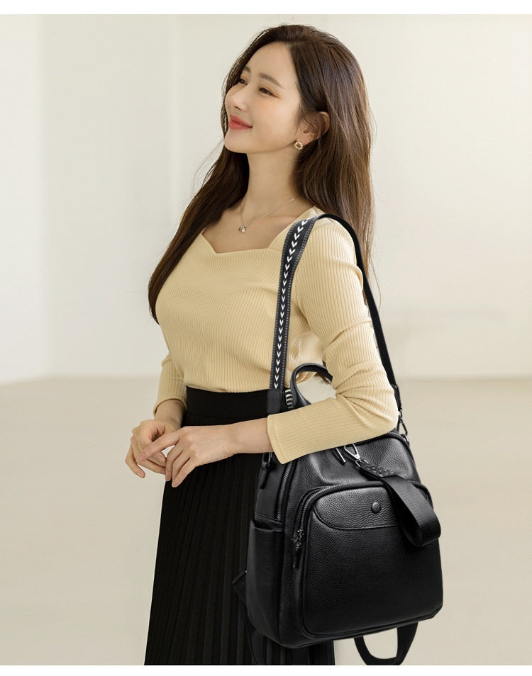 Mochila de viaje de piel de vaca de primera capa estilo preppy de gran capacidad a la moda de estilo coreano