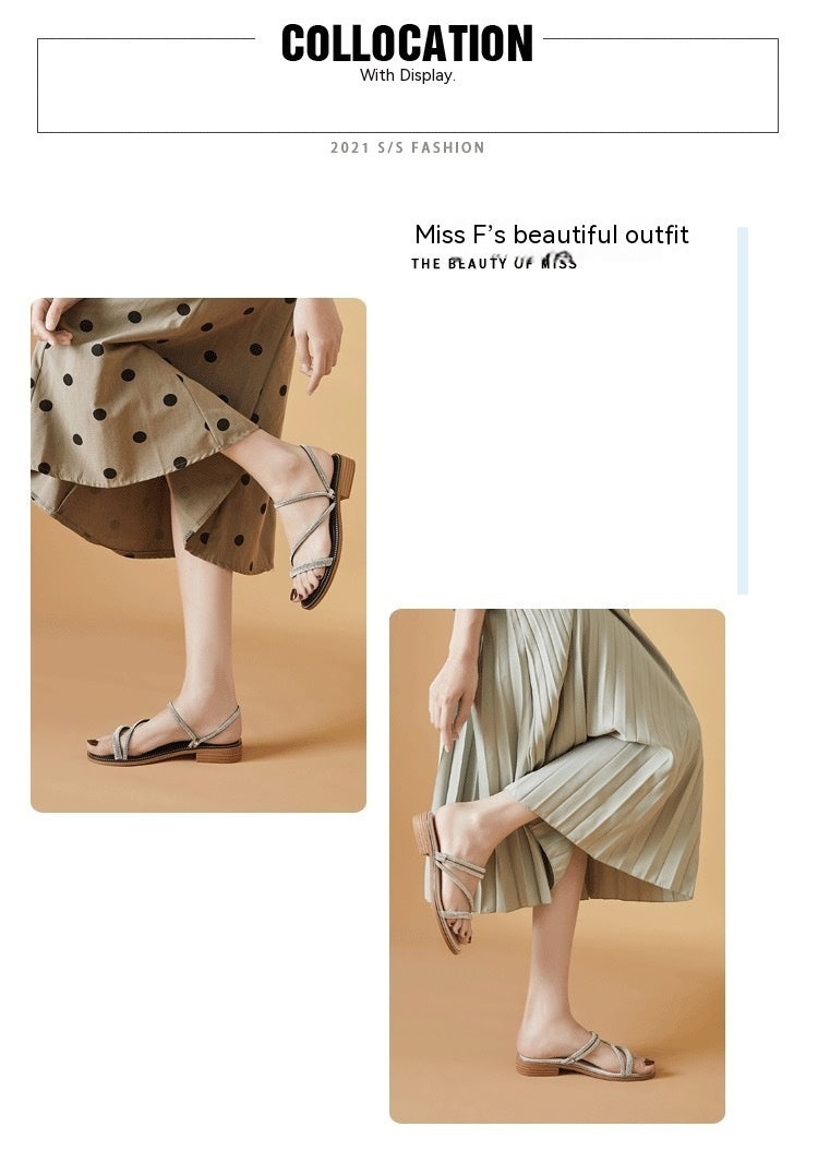 Women's Summer Rhinestone Low Heel Fashion Sandals
