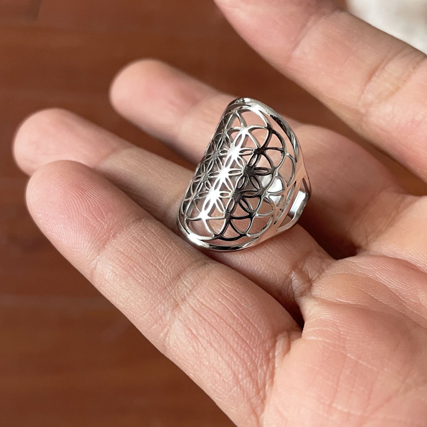 Stainless Steel Hollow Six-side Eight-pointed Stars Ring
