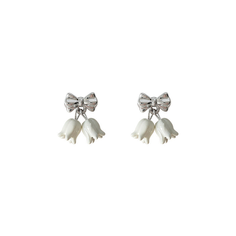 Sterling Silver Needle Paint Linglan Flower Stud Earrings