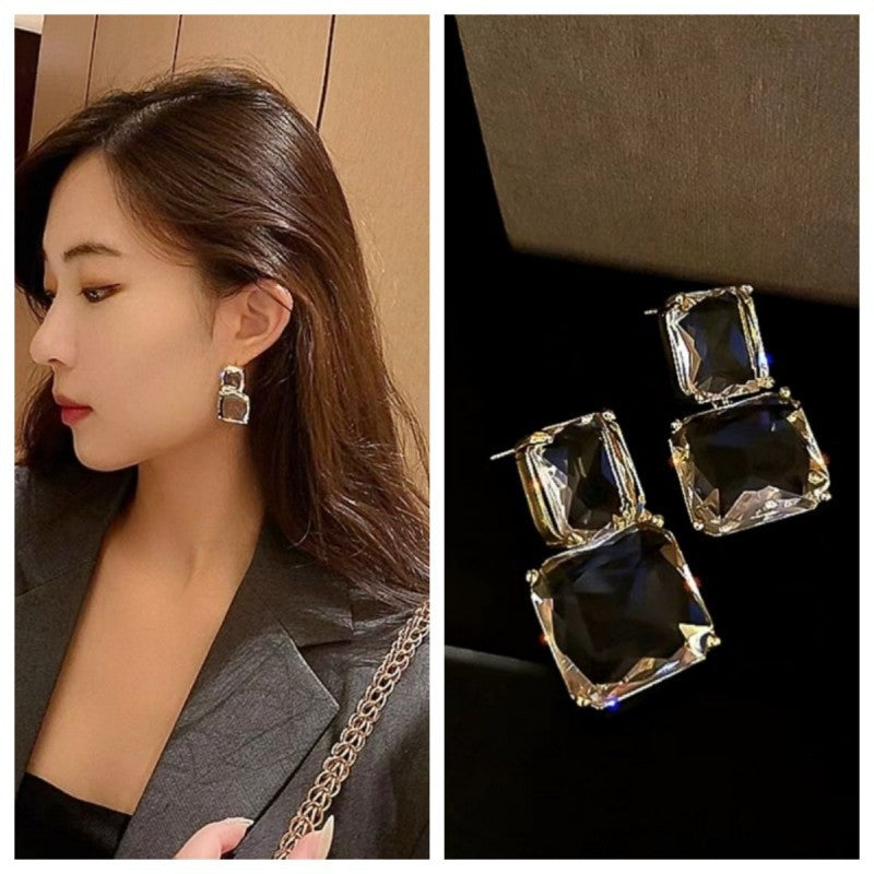 European And American Retro Geometric Square Transparent Crystal Earrings