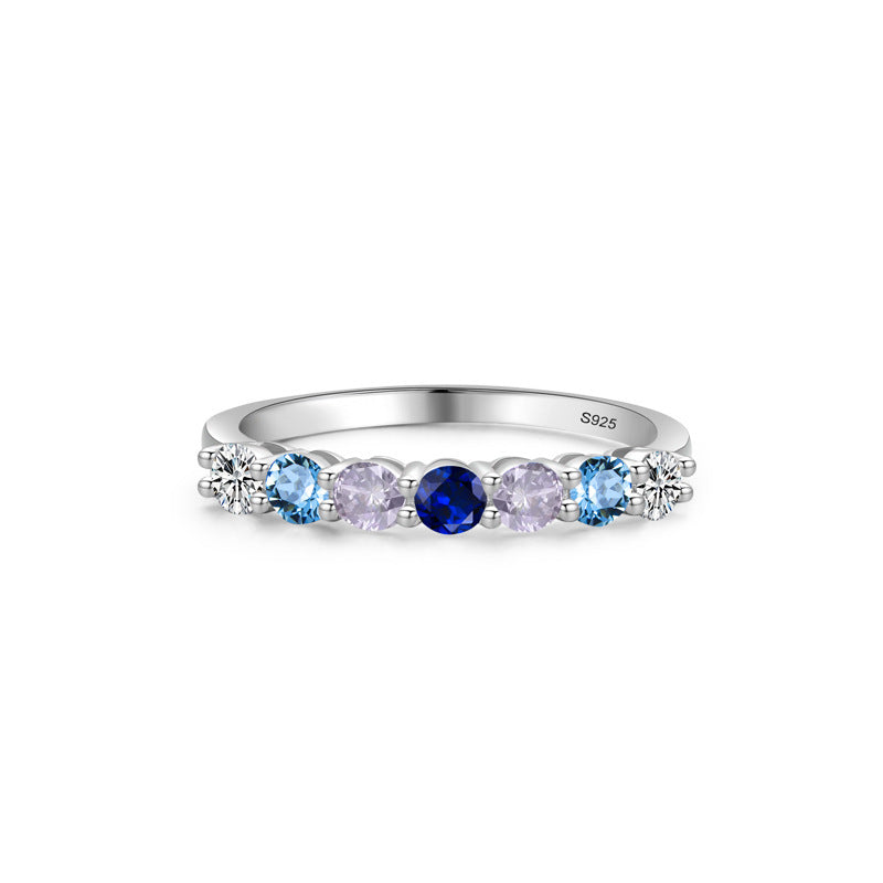 Women's Fashion Casual Sterling Silver Color Row Diamond Ring