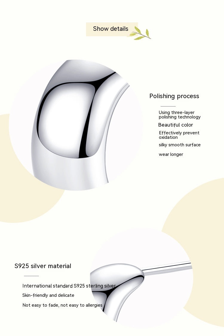 S925 Sterling Silver Glossy C- Shaped Stud Earrings For Women Japanese And Korean Simple Earrings