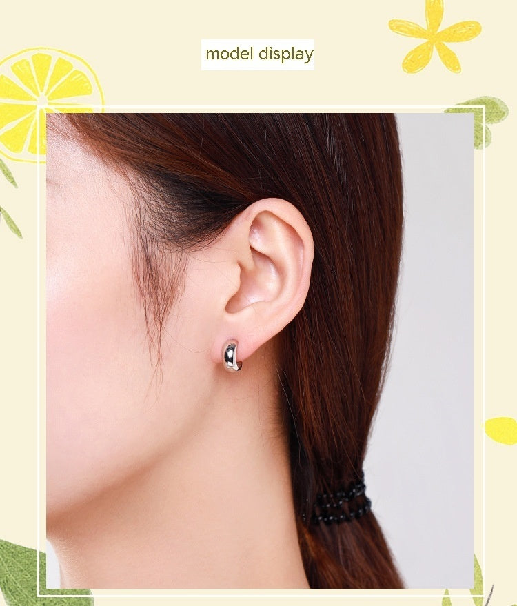 S925 Sterling Silver Glossy C- Shaped Stud Earrings For Women Japanese And Korean Simple Earrings