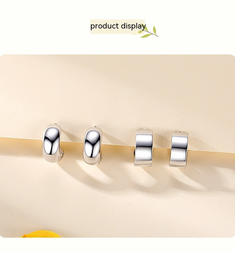 S925 Sterling Silver Glossy C- Shaped Stud Earrings For Women Japanese And Korean Simple Earrings