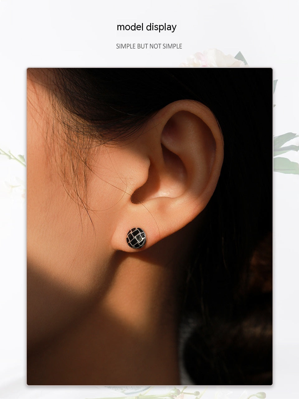 S925 Sterling Silver Round Black Dripping Stud Earrings Women's European And American Style