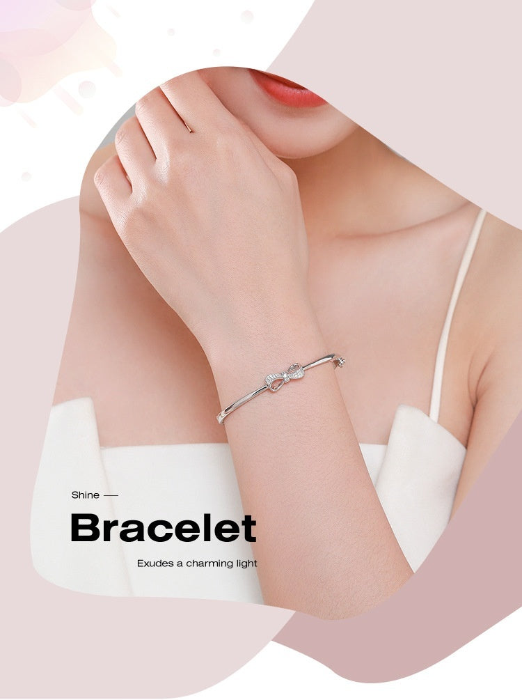 Pulsera de plata de ley S925 con lazo, joyería femenina que combina con todo