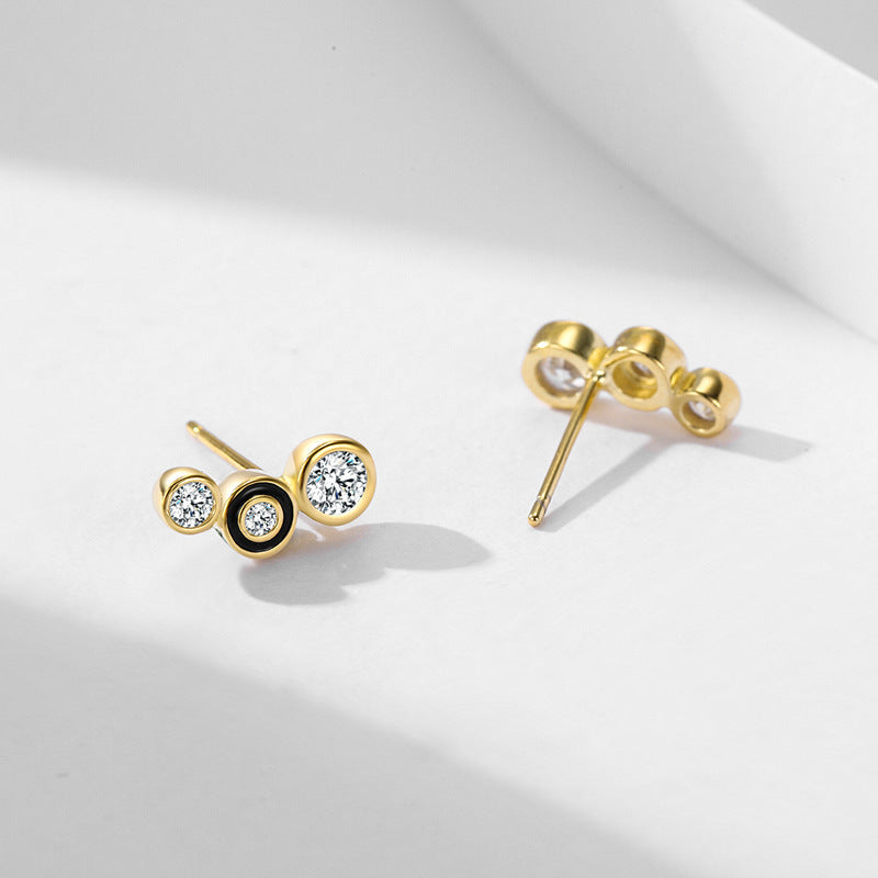 Women's Sterling Silver Black Round Bubble Stud Earrings