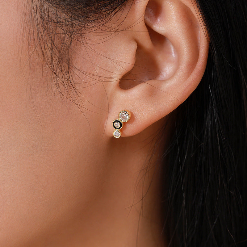 Women's Sterling Silver Black Round Bubble Stud Earrings