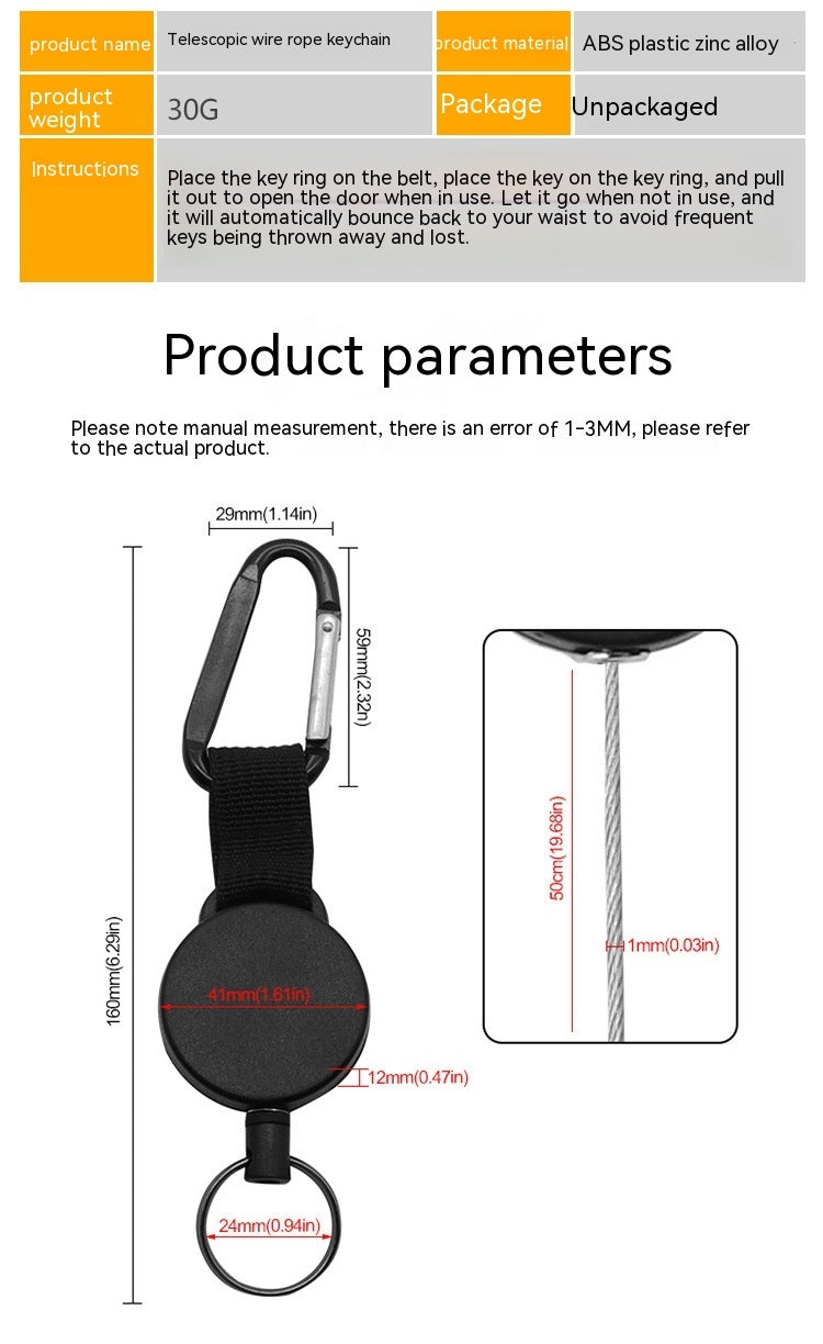 Porte-clés antivol rétractable à haute élasticité