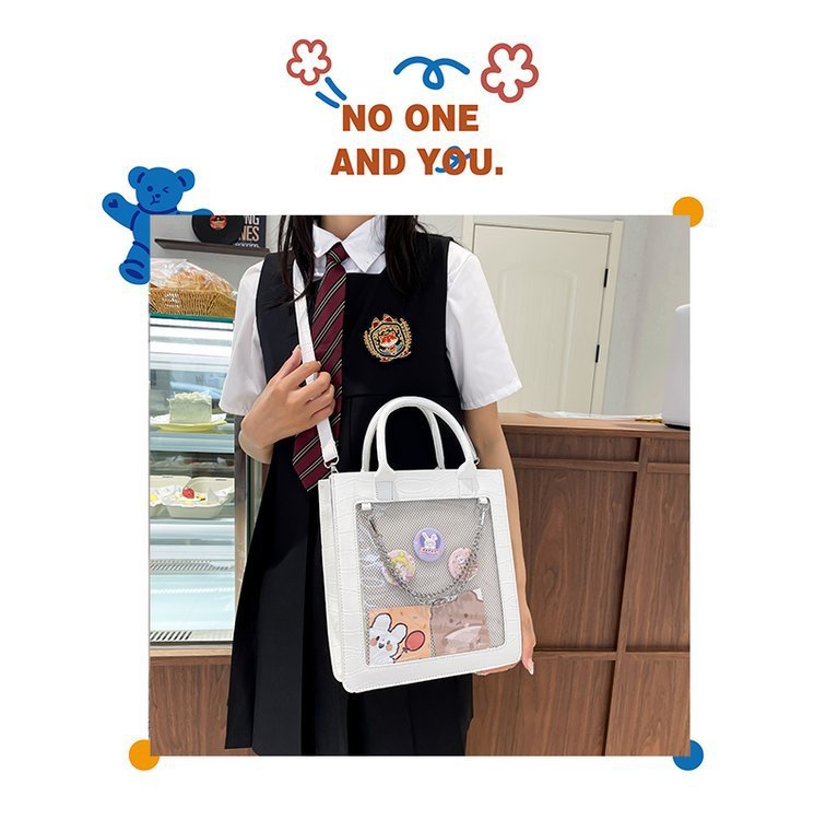 Mignon carré Transparent étudiant grande capacité épaule bandoulière sac à main