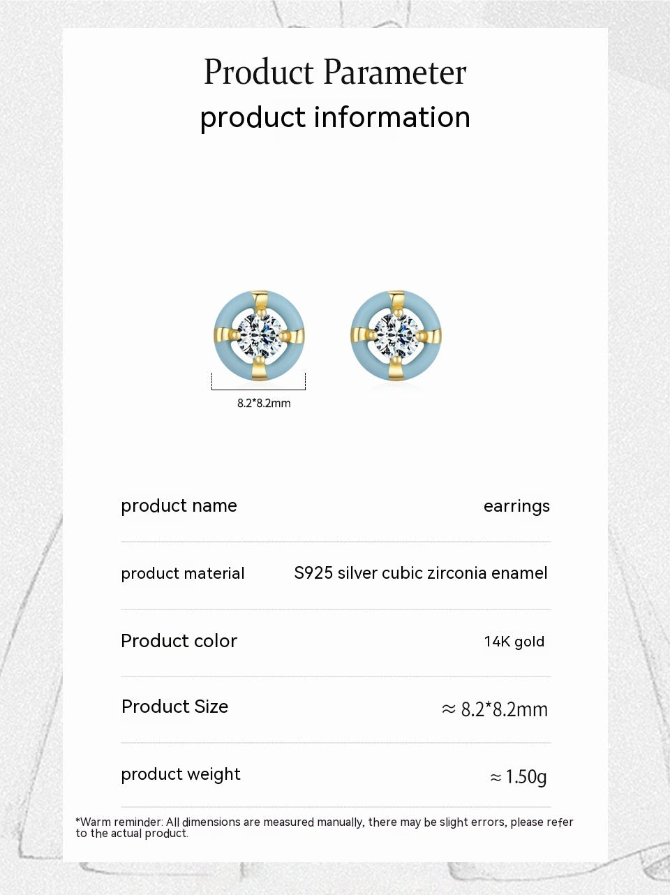 S925 Sterling Silver Special-interest Design Round Blue Enamel Stud Earrings