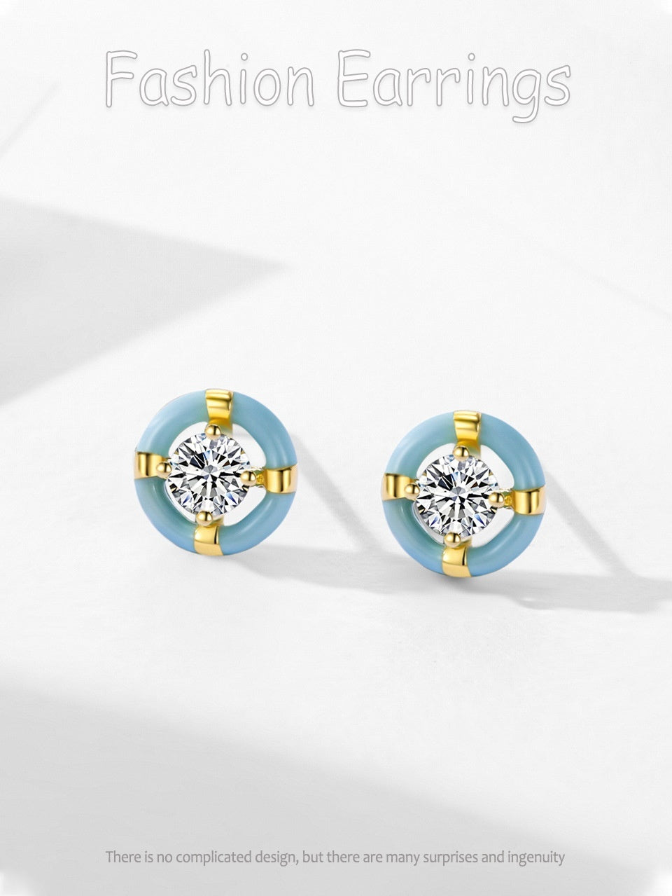 S925 Sterling Silver Special-interest Design Round Blue Enamel Stud Earrings