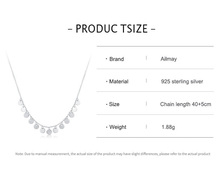 Women's S925 Sterling Silver Round Sequined Necklace