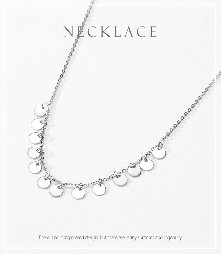 Women's S925 Sterling Silver Round Sequined Necklace