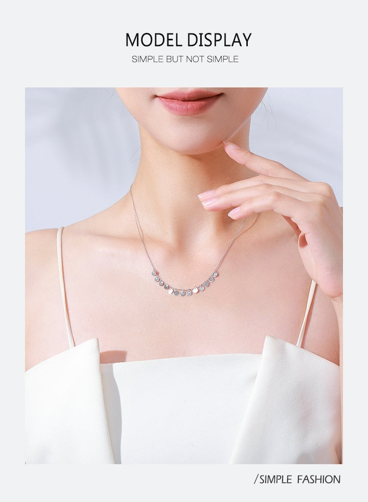 Women's S925 Sterling Silver Round Sequined Necklace